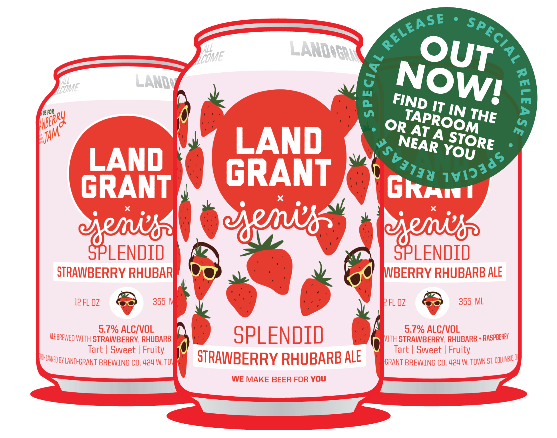 Land-Grant + Jeni's Strawberry Rhubarb Ale Available April 8th 2024!