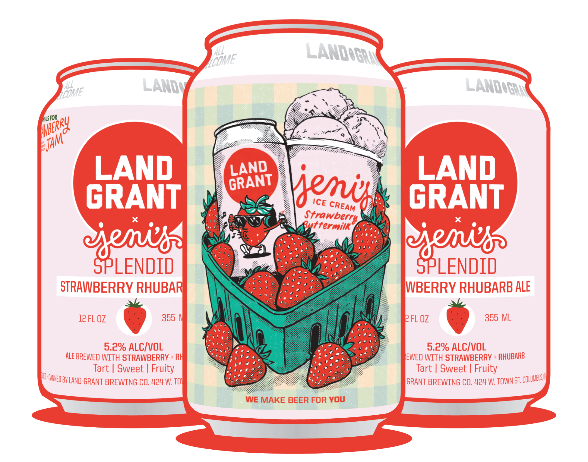Land-Grant + Jeni's Strawberry Rhubarb Ale Available April 8th 2024!